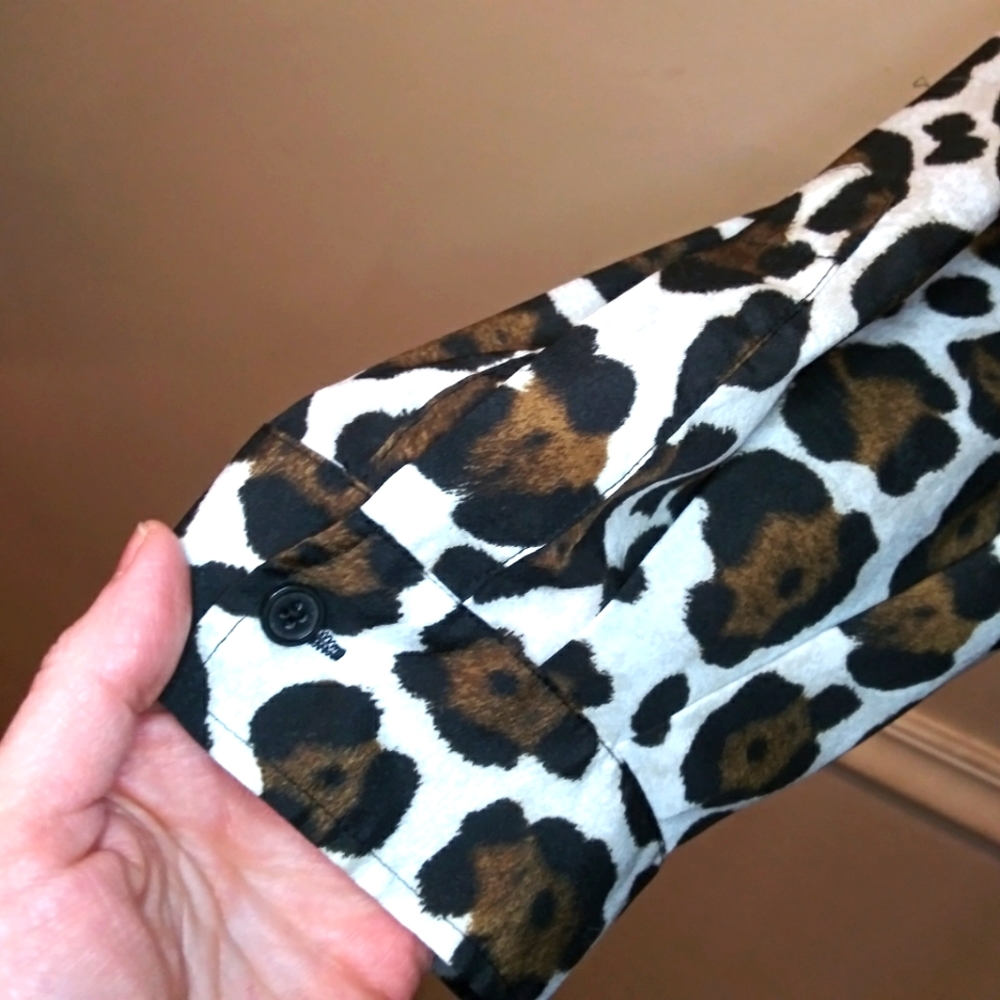 Michael Kors 3X Leopard Print Convertible Tab Sleeve Button Front Tunic Blouse - Picture 5 of 12